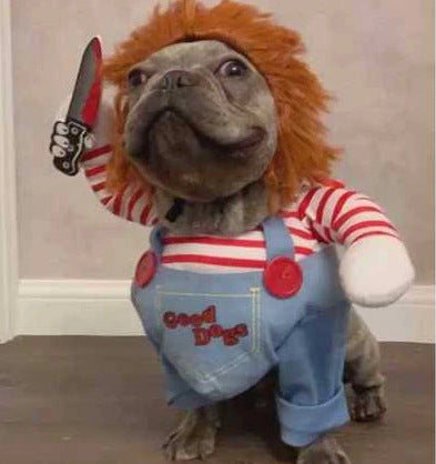 Funny Killer Doll Costume for Pets – Spooky Dress-Up Clothes for Dogs