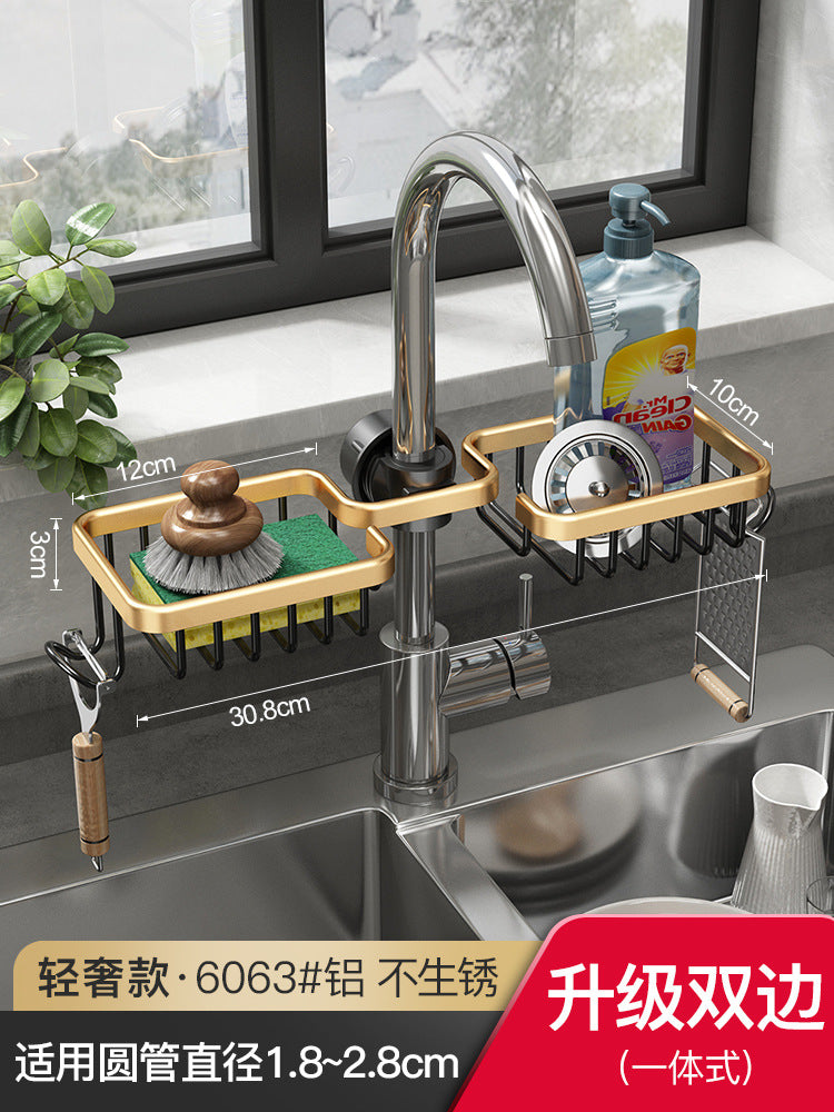 Space Aluminum Faucet Rack – Multi-Functional Sink Drain Storage Organizer