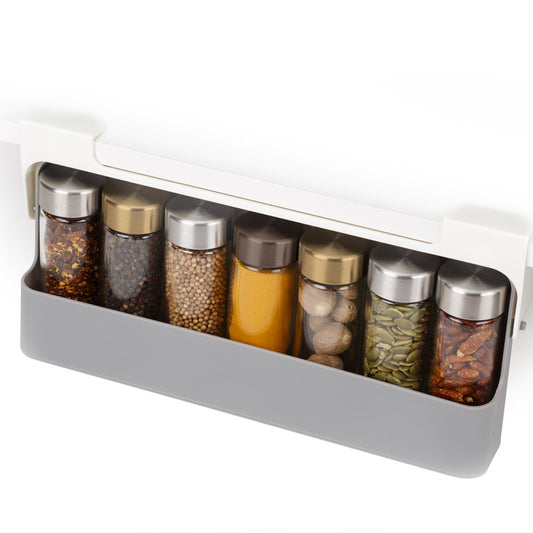 Self-Adhesive Wall-Mounted Under-Shelf Spice Organizer – Kitchen Bottle Storage Rack