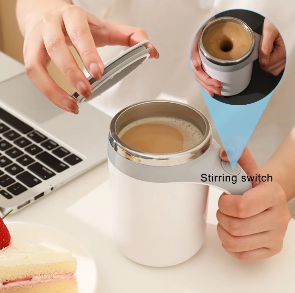 Self Stirring Coffee Mug in use